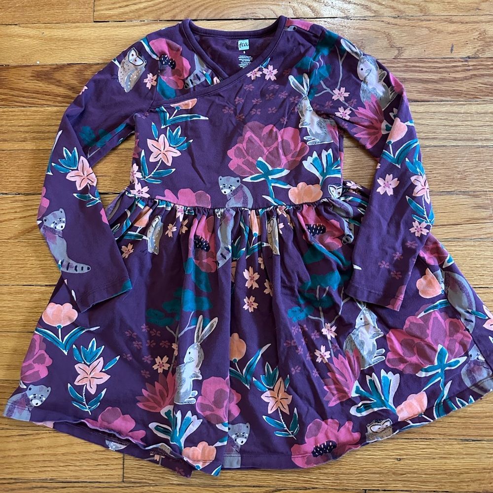 Tea Collection Purple Floral Animal Print Dress